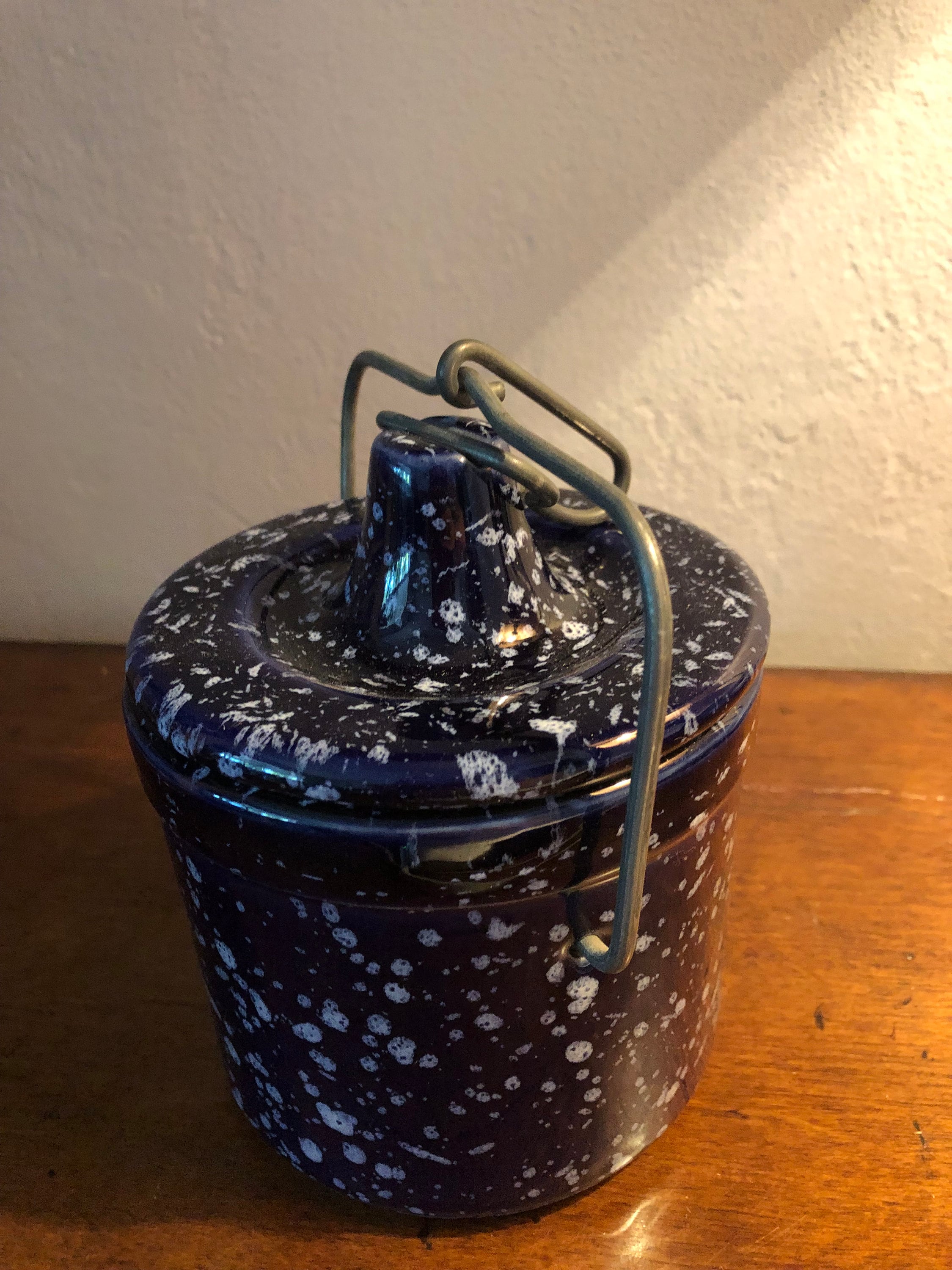 Green and Black French Butter Crock With Patterned Lid, Rustic Blue and  Black Butter Keeper 