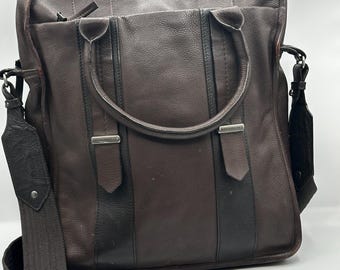 Vintage Mandarina Duck Italian Leather Briefcase Messenger Bag Brown Laptop Business Tote Crossbody Satchel