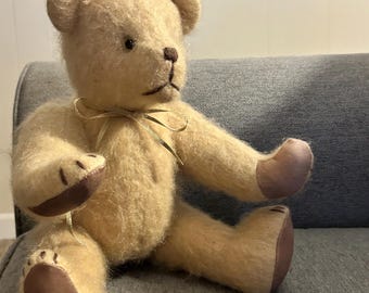 Vintage Cream Mohair Teddy Bear | Felt Paws, Cottage Decor