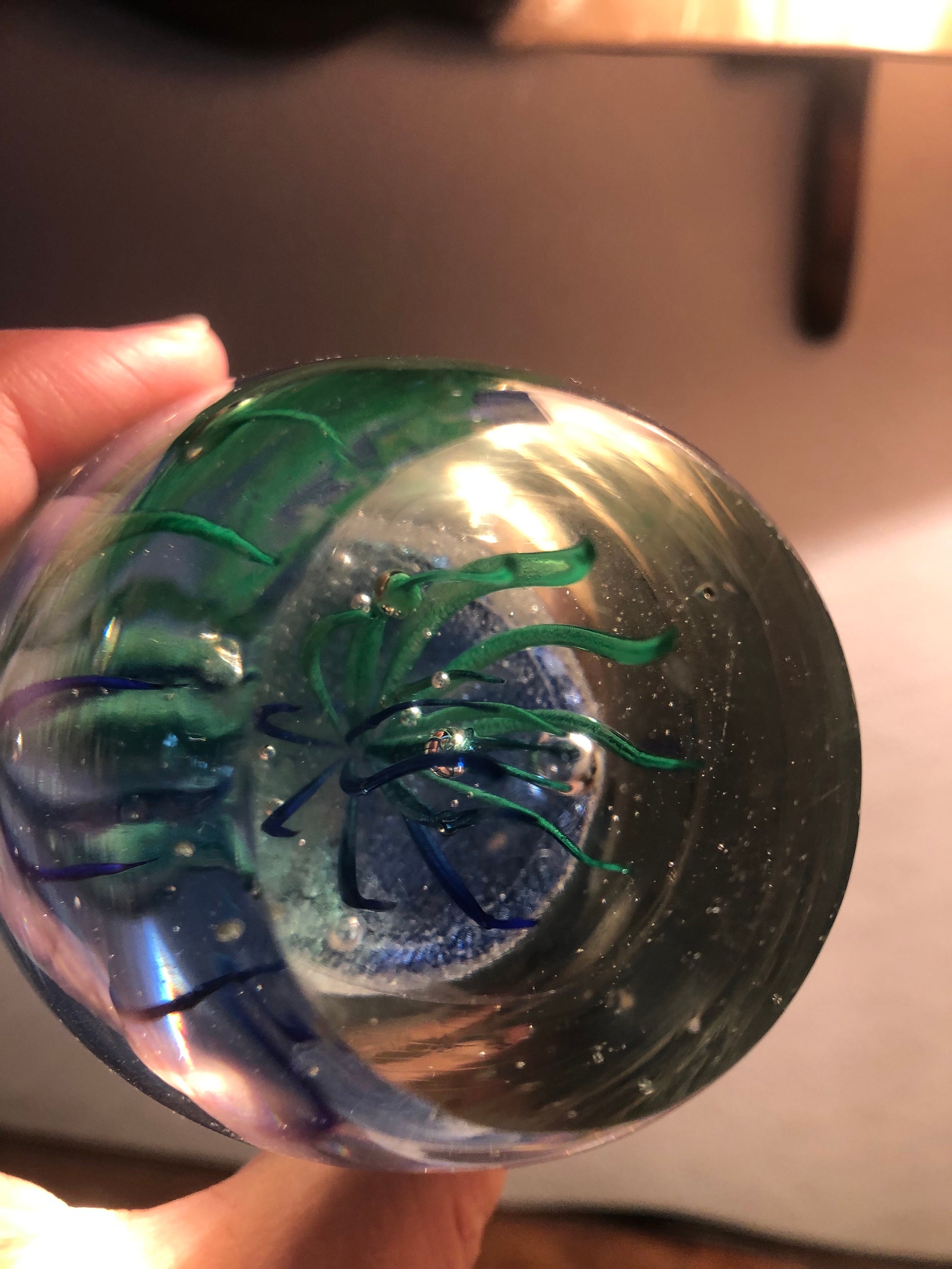 Jellyfish Art Glass Glows in Dark Paperweight Blue Green Previously ...