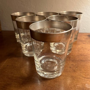 Dorothy Thorpe large Rock 12oz Cocktail Glasses silver band set of six MCM mid century Barware whiskey