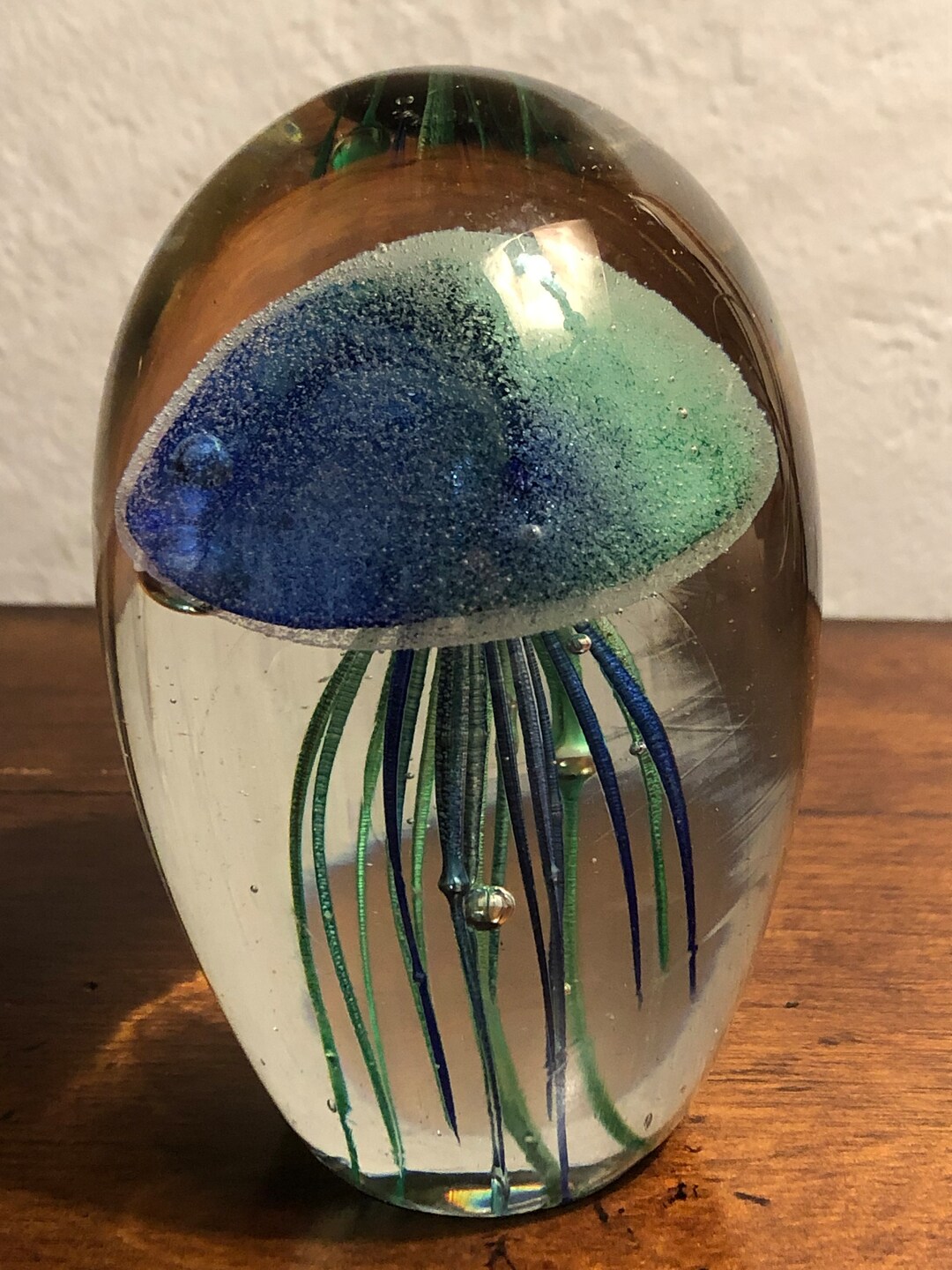 Jellyfish Art Glass Glows in Dark Paperweight Blue Green Previously ...