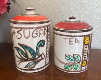 Mid-century modern Italian majolica art pottery, canisters designed by the acclaimed Sicilian ceramicist Giovanni DeSimone sugar teas