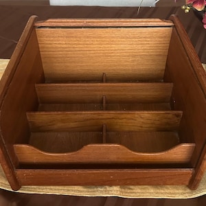 Vintage Wooden Desk Organizer – Mid Century Letter Sorter Mail Holder with Shelf – Rustic Office or Kitchen Storage