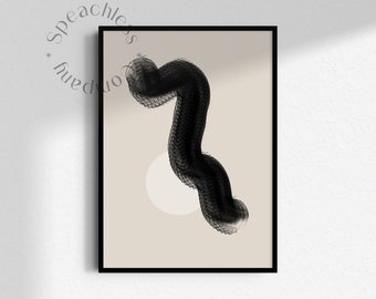 Abstract Wall Art, Modern Wall Art, Scandinavian Art Printable, Large Black White Beige Art, Printable Modern Minimal Ink Painting, Minimal