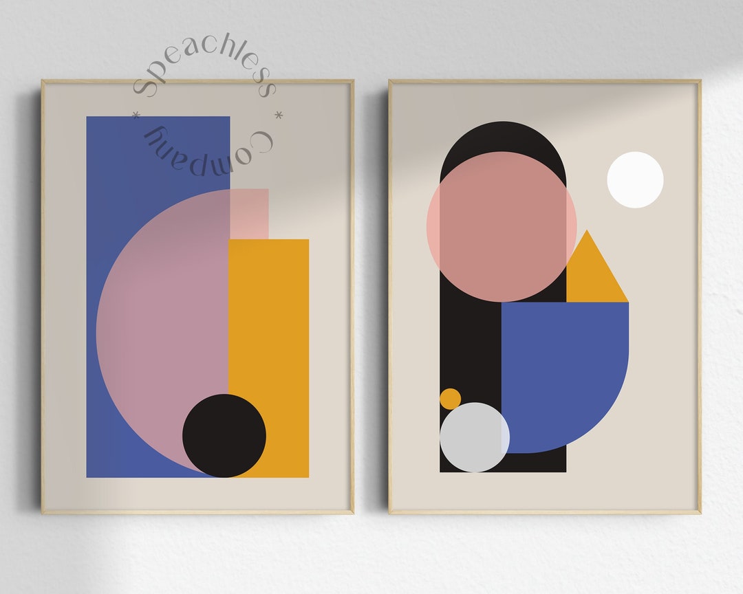 Blue Orange Wall Art Instant Download, Set of 2 Abstract Wall Art