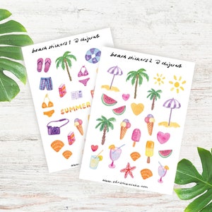 Strandstickervel, vakantiestickers, zomertijd, bullet journal planner stickerbundel, plakboekdecor
