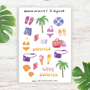 Stickervel vakantie vakantie, zomertijd, strandstickers, stickers bullet journal planner, plakboekdecor, aquarelstickers