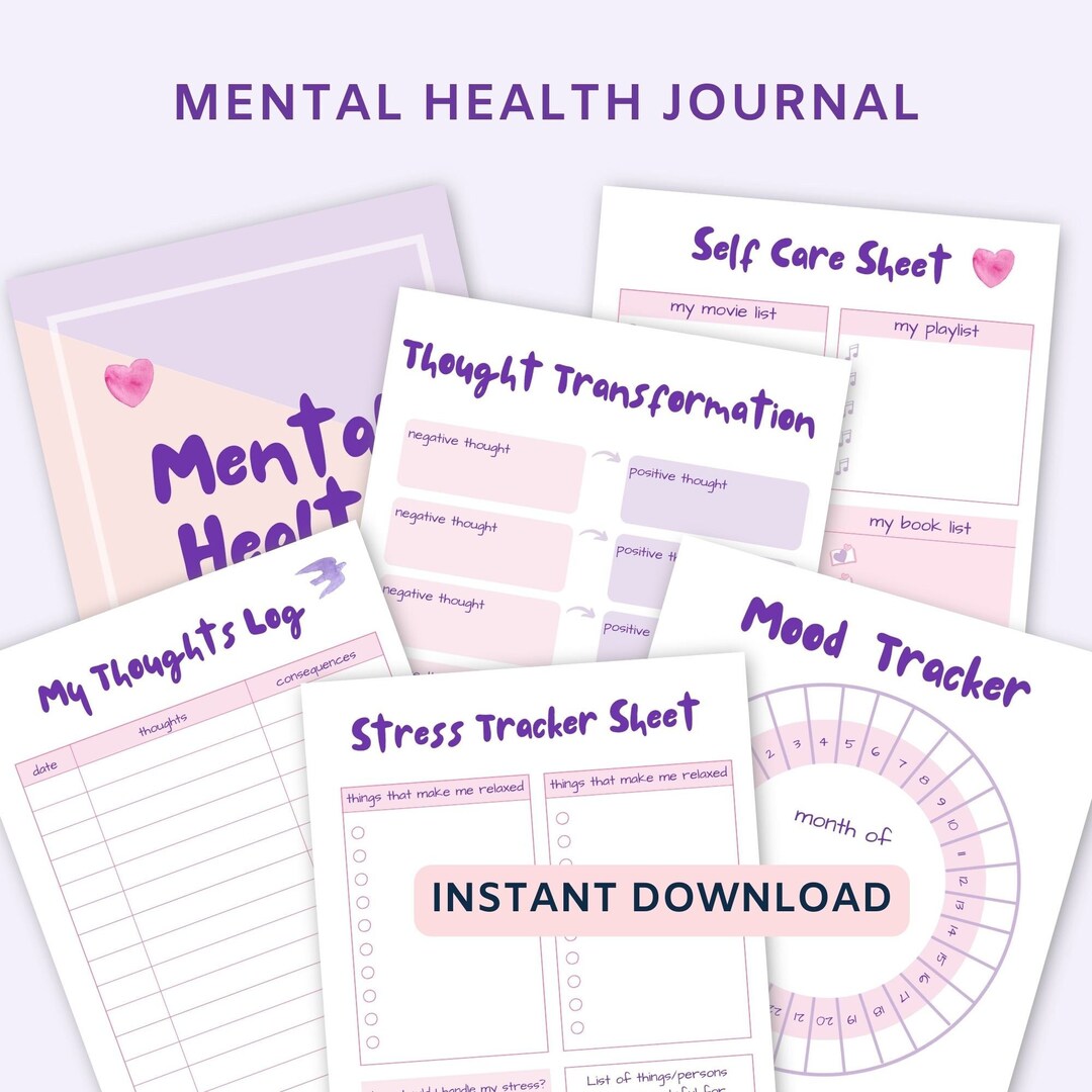 Pastel Mental Health Journal: Self Care Planner, Mood Tracker (PDF) - Etsy