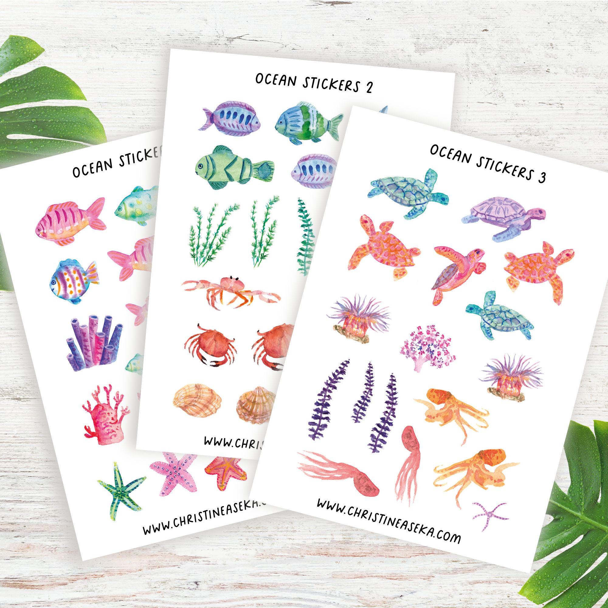 Watercolor Ocean Sticker Sheet Bundle: Marine Life Planner Stickers - Etsy