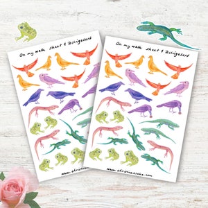 Stickerbogen, Natur Sticker, Eidechsen, Vögel, Planer, Scrapbooking Sticker, Frühling Sommer Sticker, für Scrapbooking, Planer, Scrapbooking
