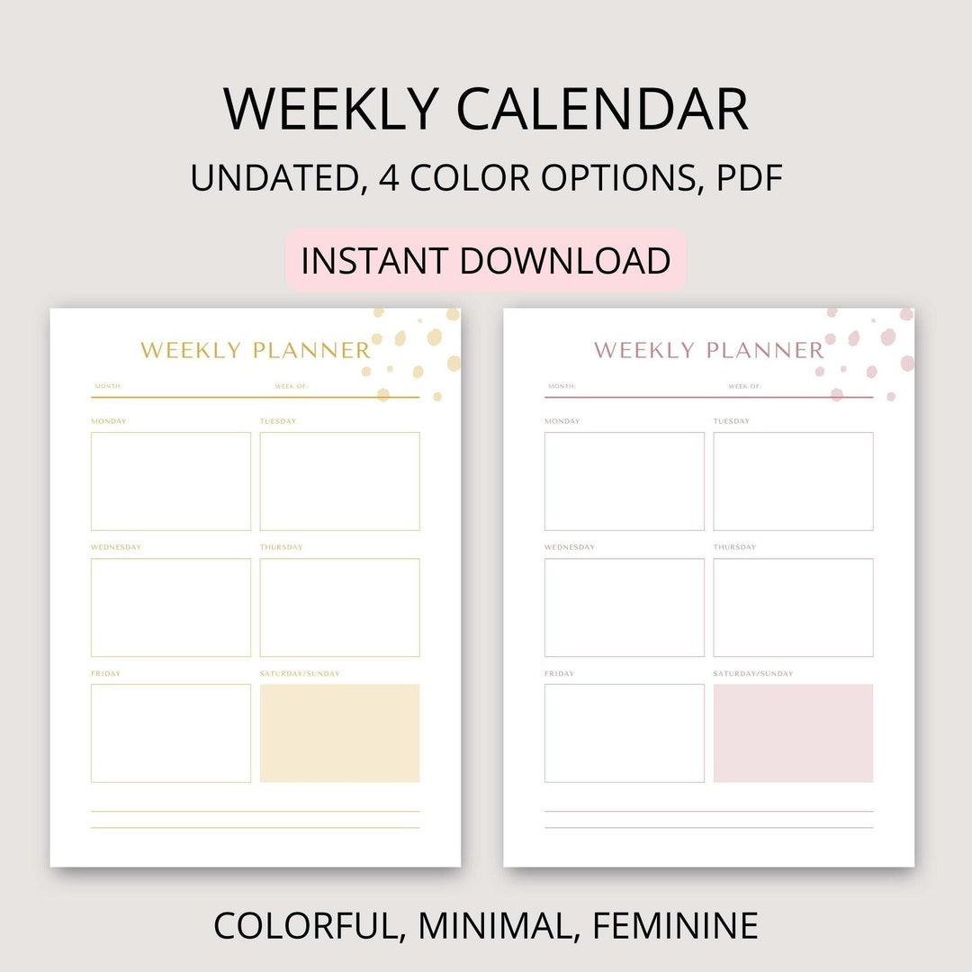 Minimal Weekly Planner Printable Pastel, Weekly Schedule Downloadable ...