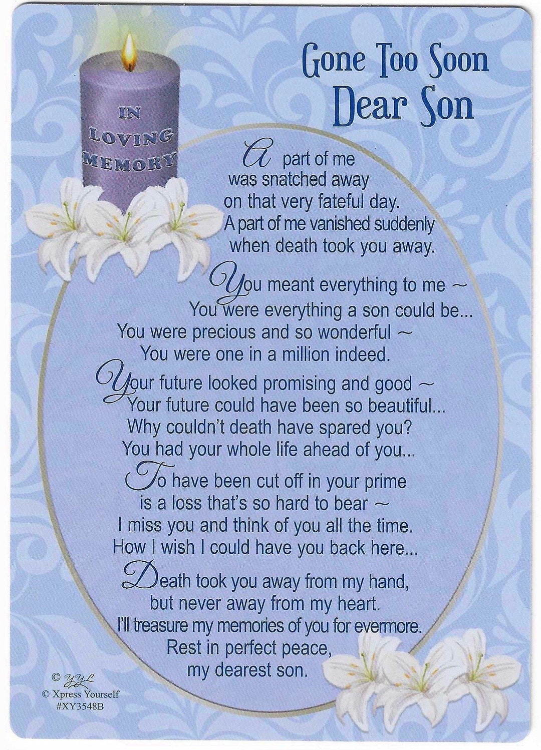 Grave Memorial Card, Gone Too Soon Dear Son Etsy
