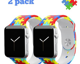 Autism Awareness Apple Watch Band, Puzzle Design, Silicone Sport Strap