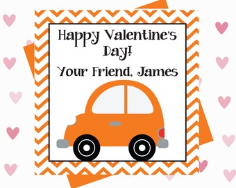 EDITABLE Orange Chevron Car Valentine's Day Cards- Custom Valentine Card, Valentine Card Template,  Valentine Day Digital Card, Corjl