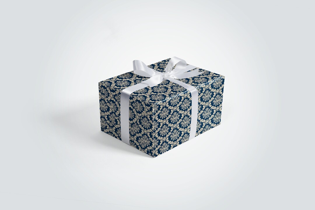 Blue and Cream Damask Wrapping Paper 5 Sheets Custom Paper, Wrapping