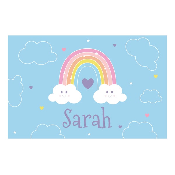 Happy Rainbow Personalized Placemats for Kids, Personalized Gift, Personalized Place Mat, Laminated Placemat, Reusable Placemat, S026