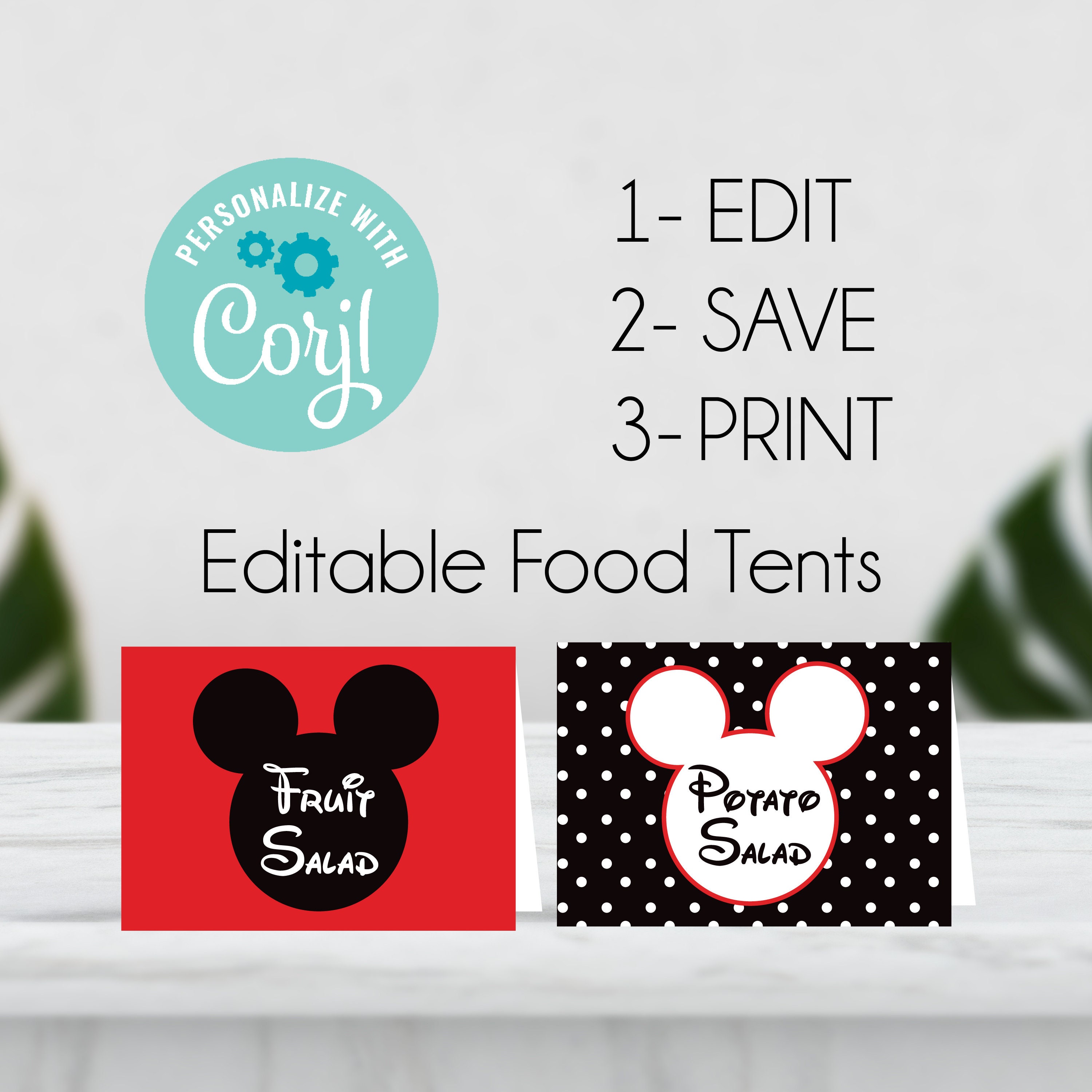 EDITABLE Mickey Party Food Tent Mickey Place Card, Mickey Tent Card ...