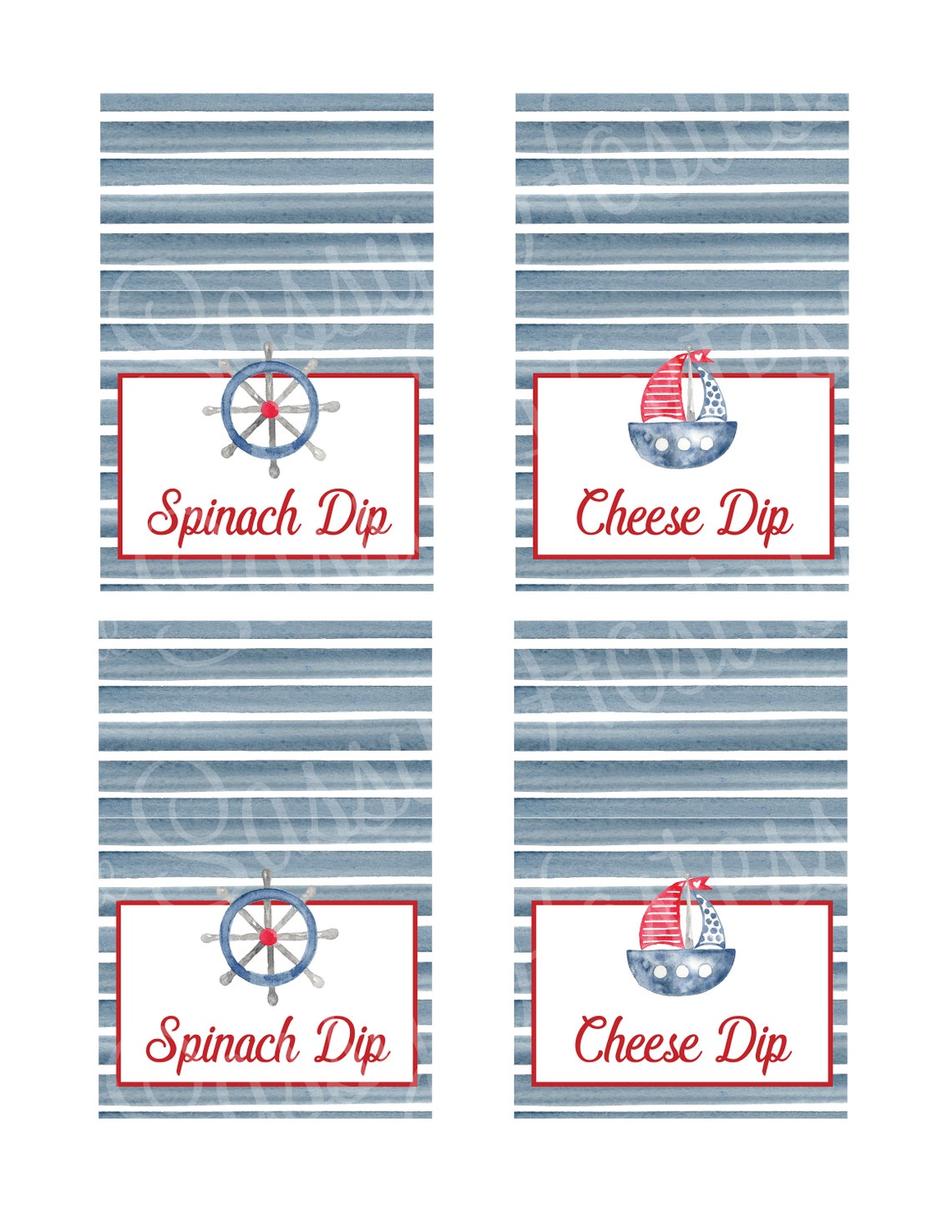 EDITABLE Vintage Nautical Food Labels, Party Food Tents, Nautical Tent