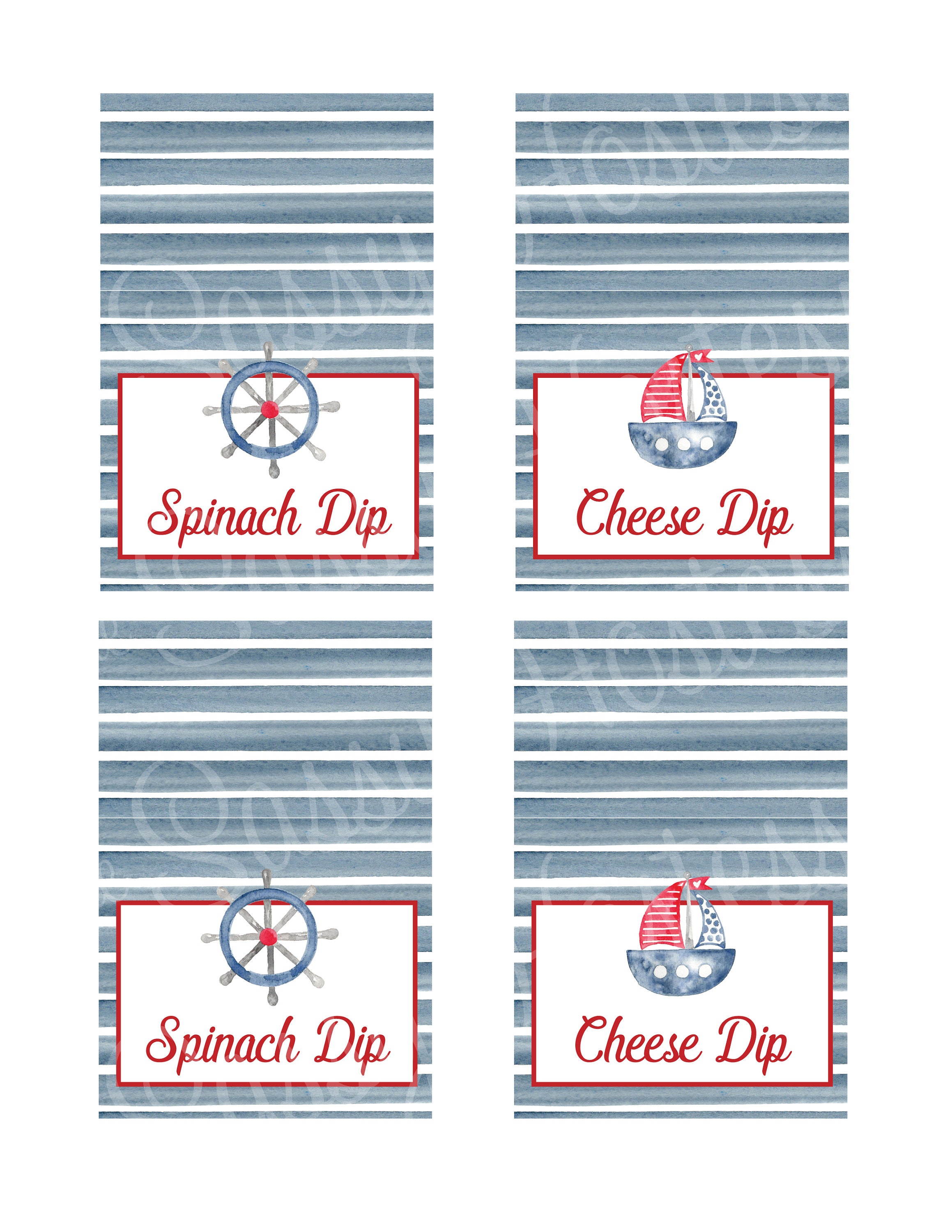 EDITABLE Vintage Nautical Food Labels, Party Food Tents, Nautical Tent