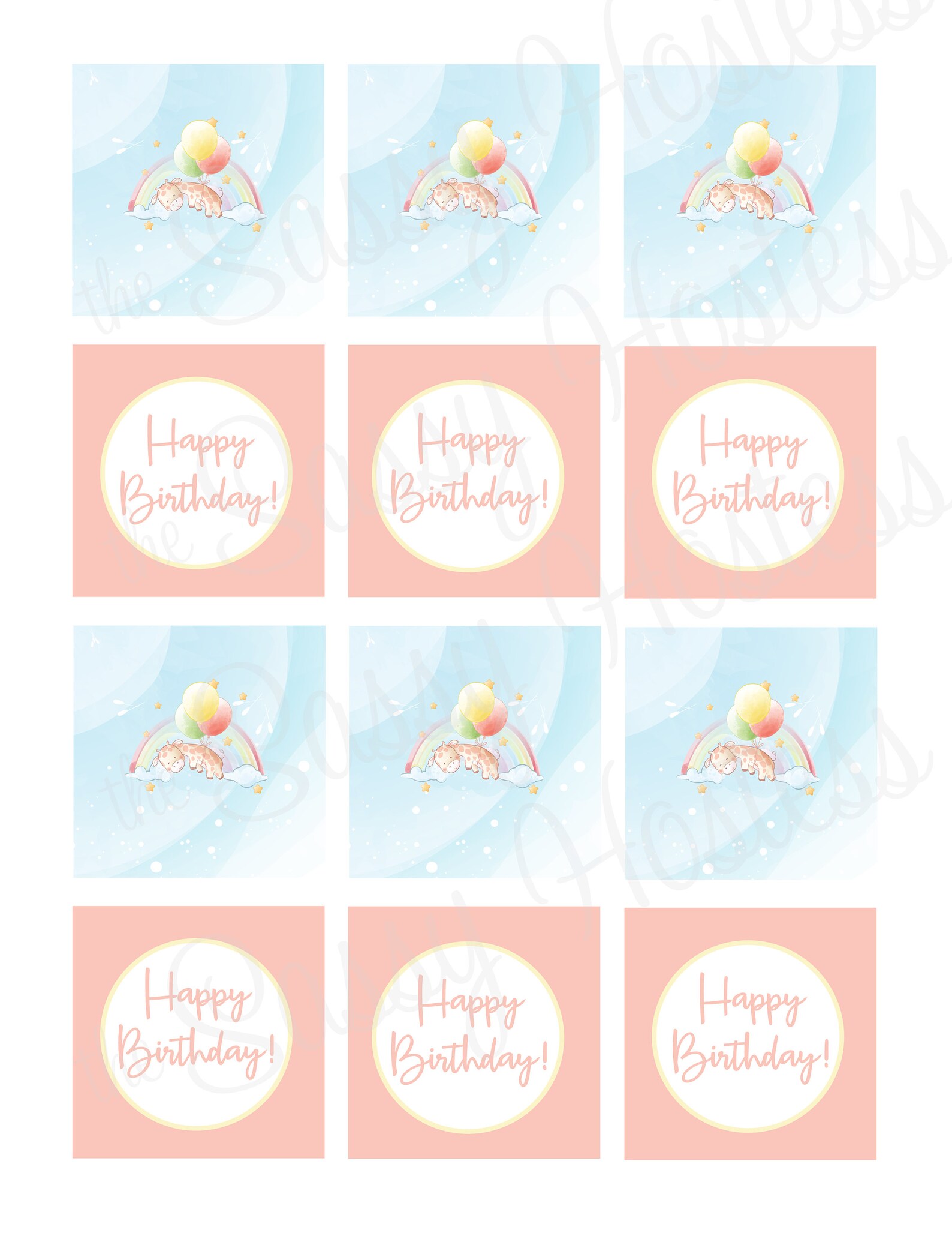 EDITABLE Pink Baby Giraffe Cupcake Toppers Giraffe Birthday Printables ...