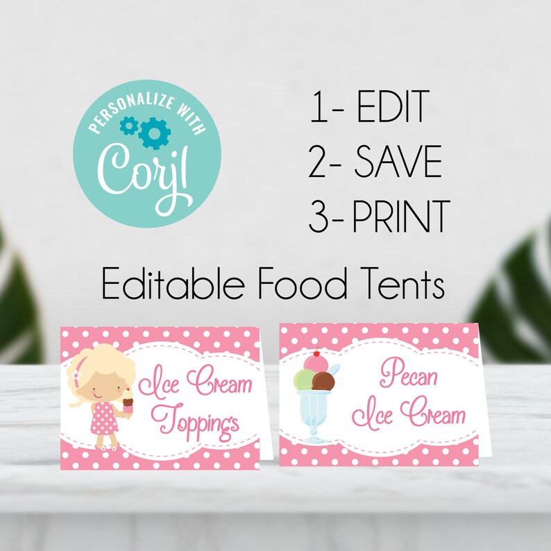 EDITABLE Ice Cream Party Food Tents Ice Cream Food Labels Ice Cream Place Card Ice Cream Tent Cards Party Food Labels Corjl