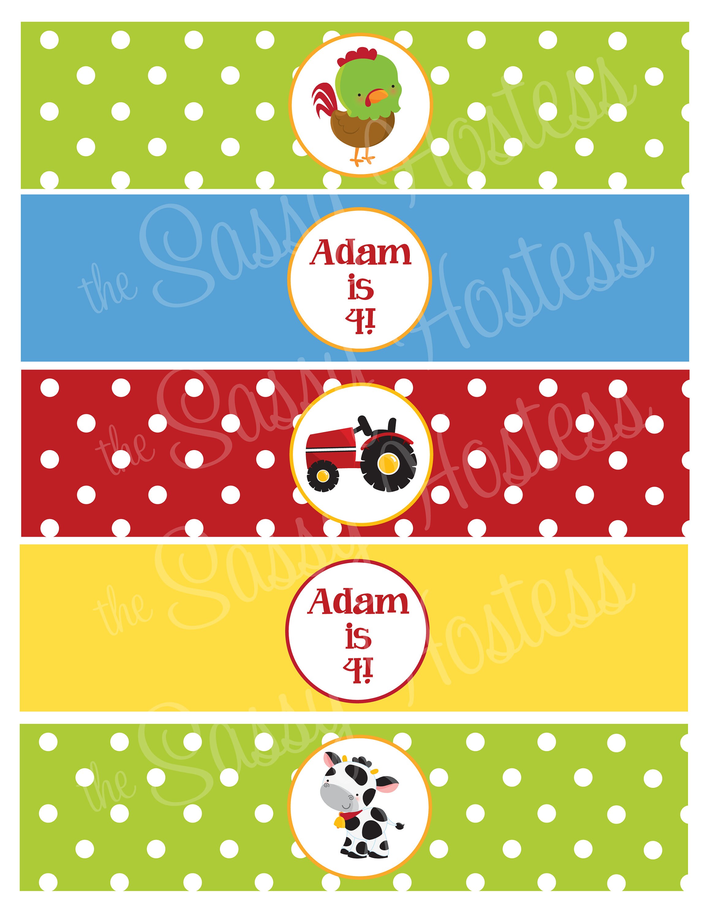 EDITABLE Farm Animals Water Bottle Labels Barnyard Birthday, Birthday