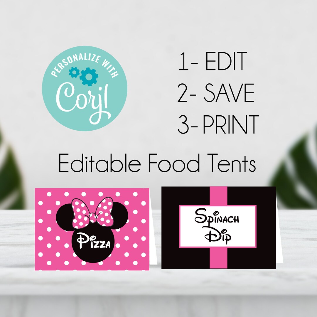 EDITABLE Pink Minnie Food Tents Minnie Food Labels, Minnie Place Cards