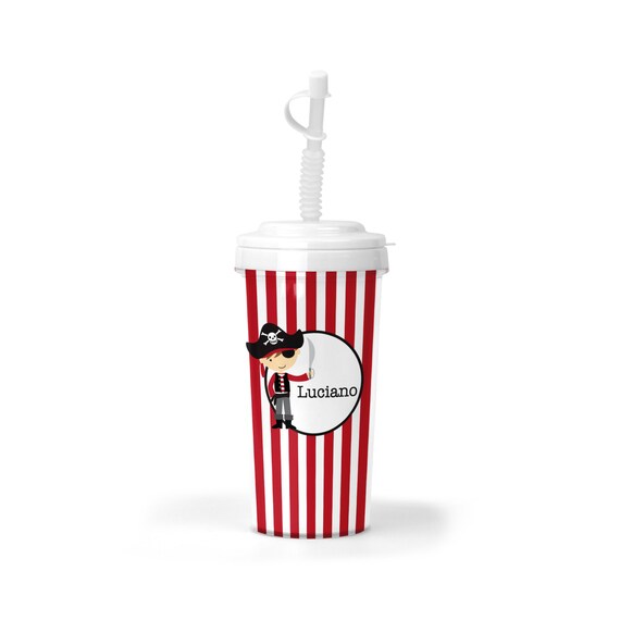 20 Oz. Striped Pirate Bendy Straw Cup Tumbler for Kids, Gifts for