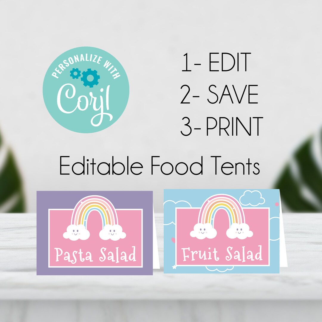 EDITABLE Happy Rainbow Food Labels Party Food Tents Rainbow - Etsy