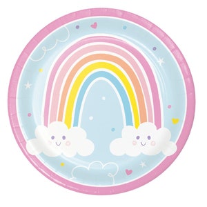 Happy Rainbow 9" Dinner Plates (Count of 8) - Rainbow Birthday Party, Rainbow Baby Shower, Rainbow Theme Party, Rainbow Party Decor, S026