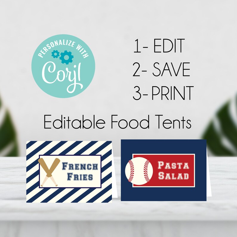 EDITABLE Baseball Food Tent Baseball Food Labels Baseball Place Card Baseball Themed Food Tents Party Food Label Corjl