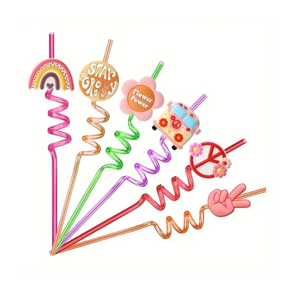 Hippie Plastic Straws - Birthday Decorations, 70's Birthday, Retro Party, Party Decorations, Groovy Birthday, Hippie Party, Peace Love Party