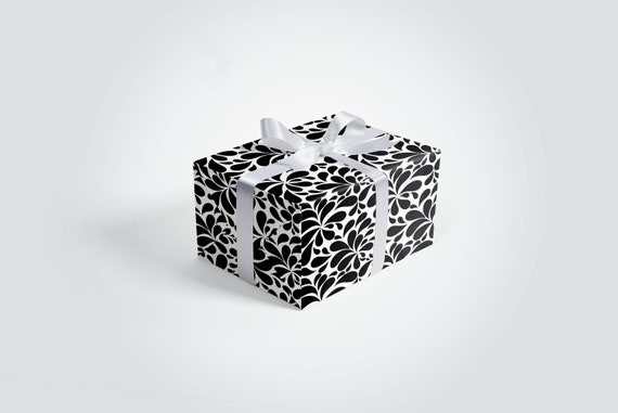 Black and White Floral Wrapping Paper Sheets