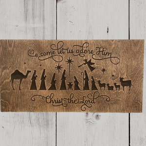 O Come Let Us Adore Him Nativity Bible Verse Christian Scripture Wall Art Wood Sign Christmas