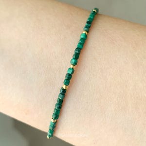 Malachite Minimalist Bracelet, Malachite Stone Beaded Bracelet, Simple Bracelet Gift