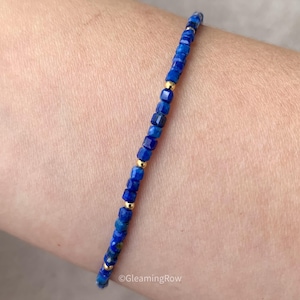 Lapis Lazuli Minimalist Bracelet, Blue Gemstone Simple Bracelet, December Birthstone Bracelet Gift