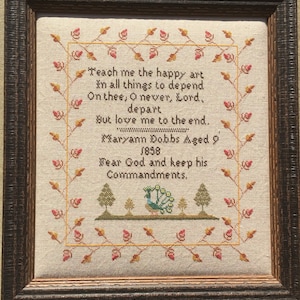 Mary Ann Dobbs 1858 Reproduktion Kreuzstichkarte aus rauchigen Bergstichen