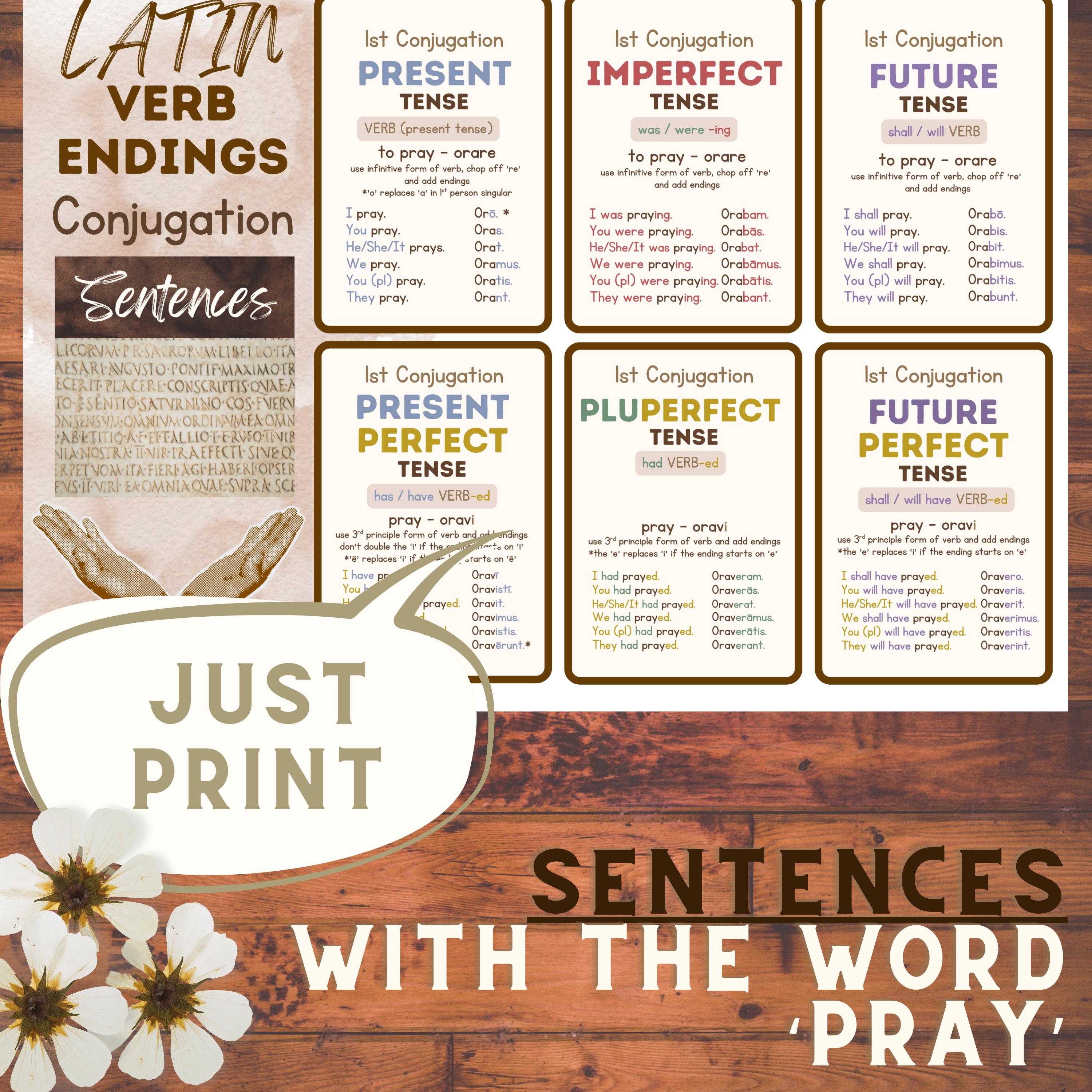 Latin Verb Endings 1st Conjugation FLASHCARDS (printable) (CC Cycle 2 ...