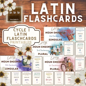Latijnse zelfstandig naamwoorduitgangen 1e - 5e verbuiging FLASHCARDS (afdrukbaar) (compatibel met CC-cyclus 1)