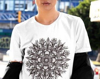 Mushroom Y2K Shirt, Psychedelic Black and White Graphic Tee