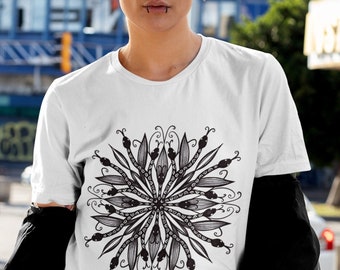 Gothic Snake Mandala T-Shirt, Black and White Graphic Tee, Plus Size Goth Clothing