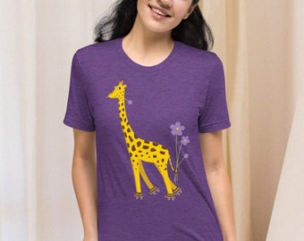 Funny Giraffe Roller Skating T-Shirt, Animal Tee