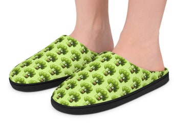 Funny Broccoli Vegan Slippers - Cute Birthday Gift for Vegetarian Mom and Plant Based Girlfriend - Cozy Green House Shoes for Men and Women