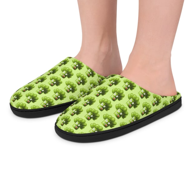 Chaussons végétaliens drôles de brocoli - Cadeau d'anniversaire mignon pour maman végétarienne et petite amie à base de plantes - Chaussures de maison vertes confortables pour hommes et femmes