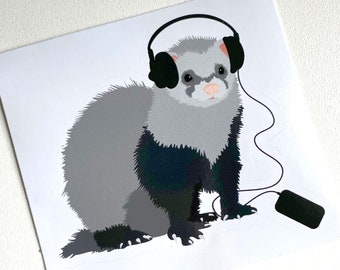 Ferret stickers, Cute pet vinyl stickers, Ferret laptop decal, Ferret mom and dad stickers for music lover