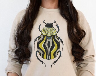 Beetle insect sweatshirt, Goblincore comfort colors clothing gift for insect lover, Unisex crewneck sweater with aesthetic entomology art