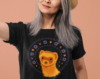 Ferret Shirt: Graphic Tee Gift for Her with Original Artwork of a Smiling Ferret - Pet Lover Gift for Ferret Mom Who Loves Mustelids