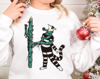 Funny Christmas sweatshirt, Cat lover Xmas sweater with cactus, Family Christmas gift ideas