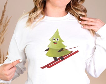 Ski Sweatshirt, Funny Winter Tree, Skier Gift